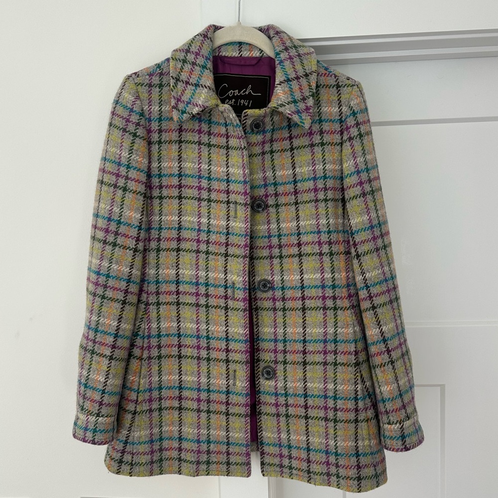 Coach Women's Plaid Pea Coat - Multicolor